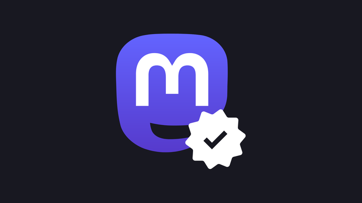 Mastodon logo with an typical verified badge.