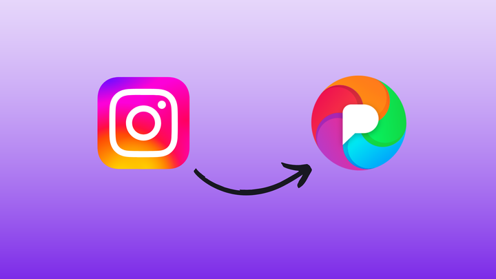 An arrow pointing from the Instagram icon to the Pixelfed icon